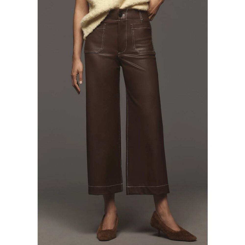 Anthropologie Maeve The Colette Faux Leather Top Stitch Crop Wide Leg Pants 26